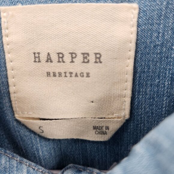 Harper Heritage Chambray Romper Long Roll-Up Sleeves Women's Size Small - Picture 4 of 16